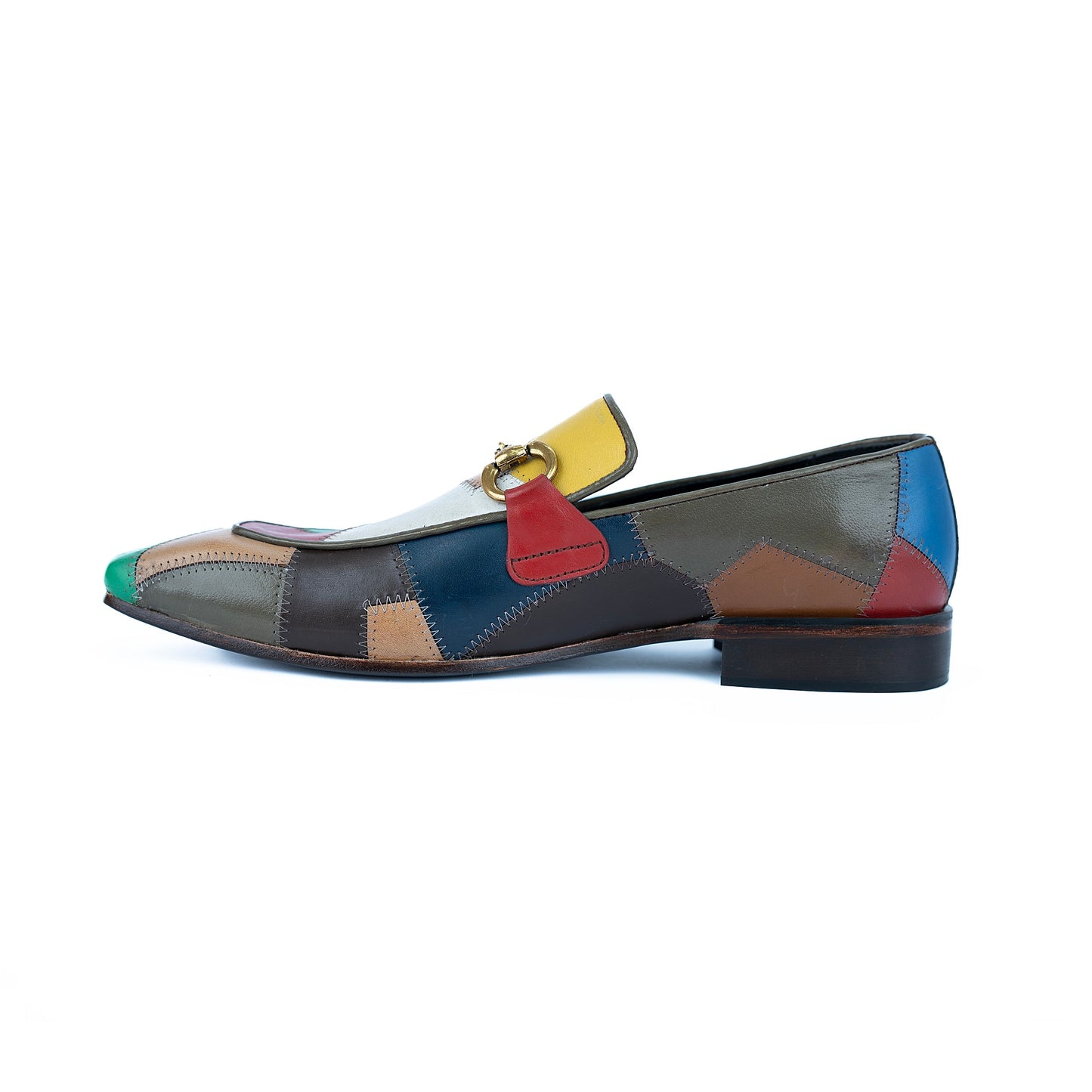 Multicolor Patchwork Horsebit Loafers – Statement Leather Slip-Ons