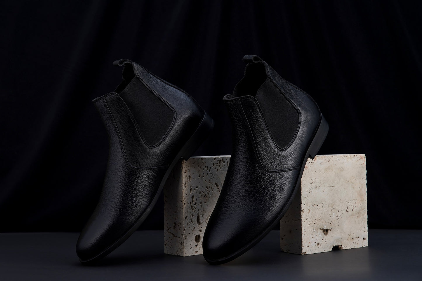 Men’s Classic Black Leather Chelsea Boots – Slip-On Formal Wear Long-00050