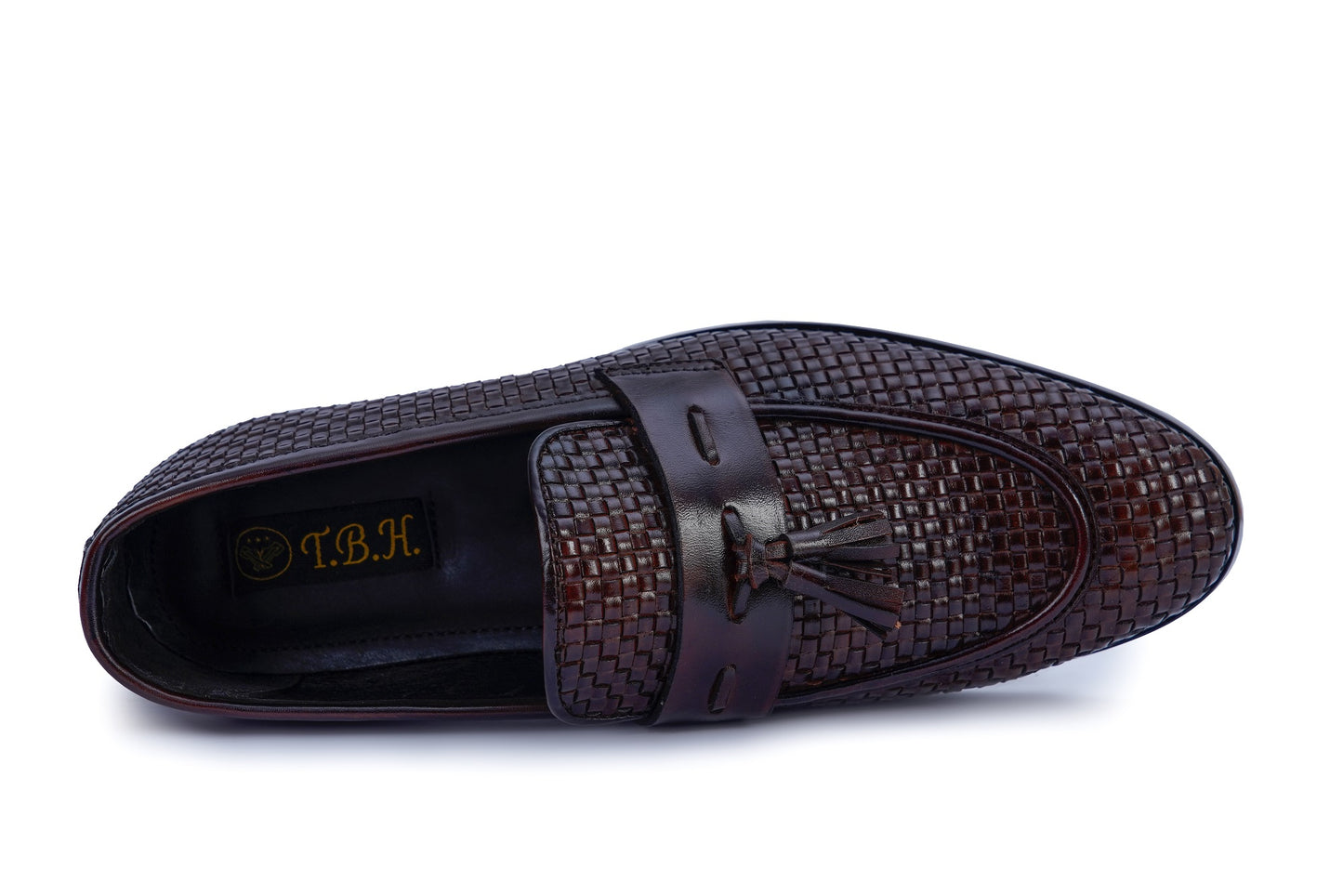 Men’s Brown Woven Leather Loafers – Classic Slip-On Formal Shoes L-0026