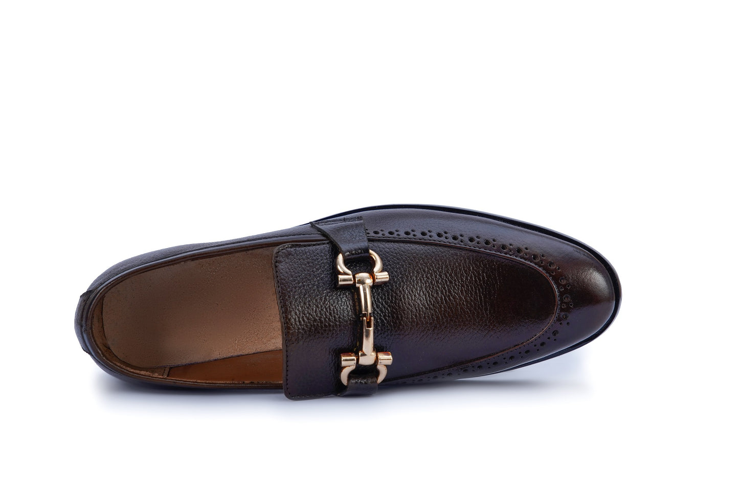 Men’s Dark Brown Leather Loafers with Gold Buckle – Premium Formal Shoes