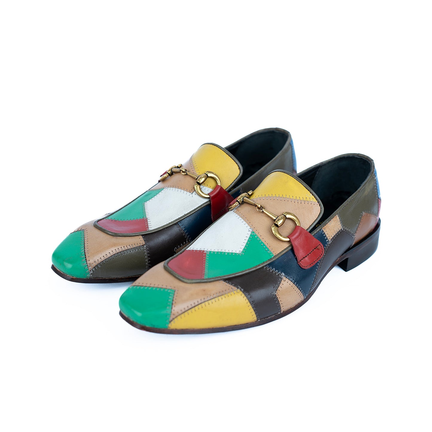 Multicolor Patchwork Horsebit Loafers – Statement Leather Slip-Ons