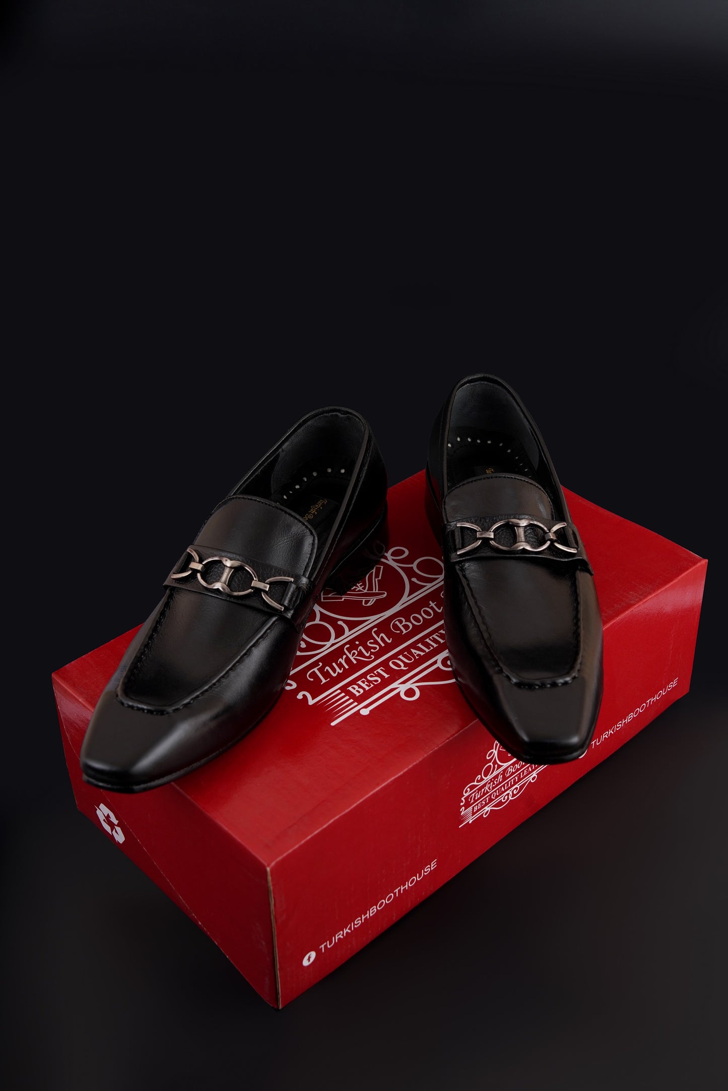 Men’s Black Leather Horsebit Formal– Classic Formal Slip-On Shoes T-24