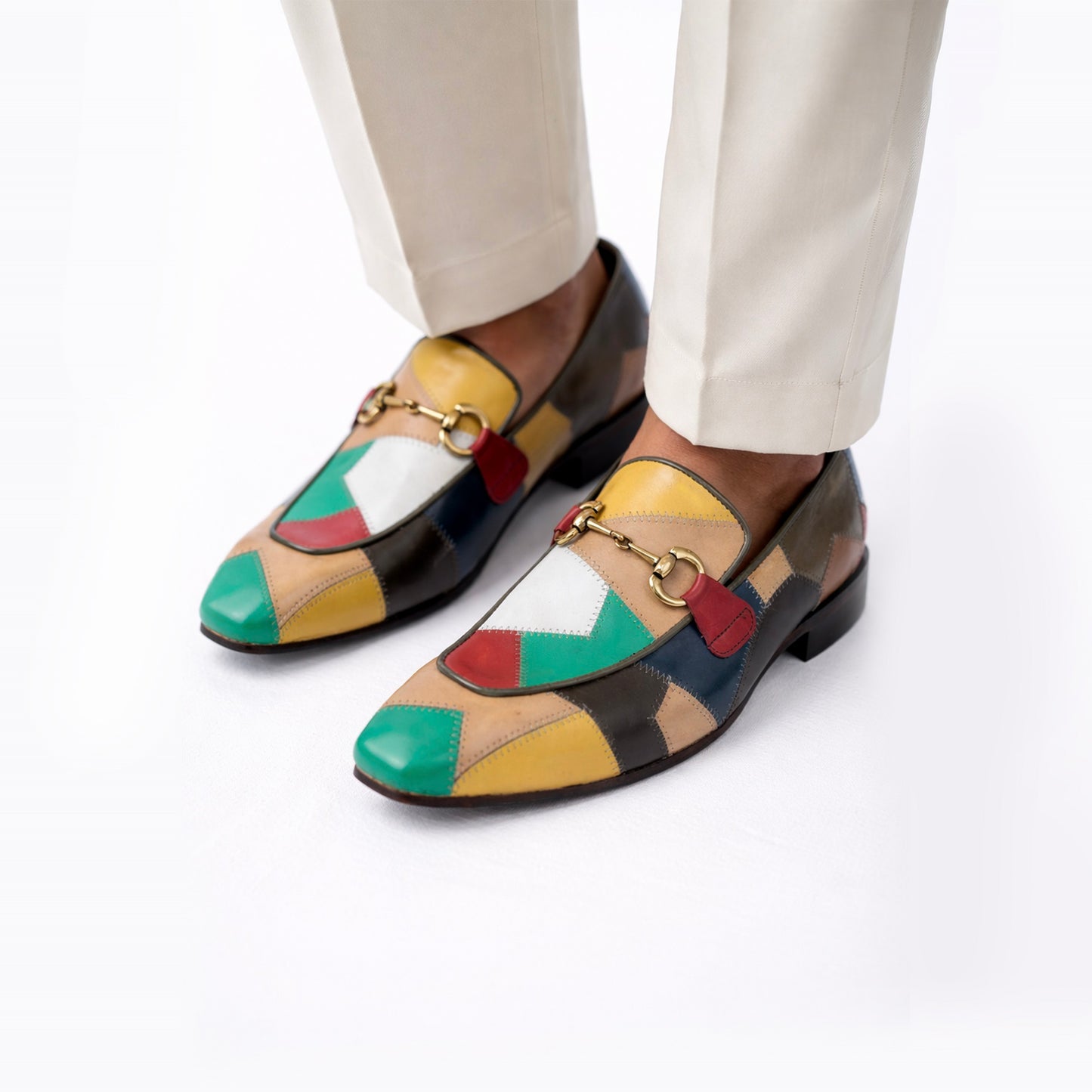 Multicolor Patchwork Horsebit Loafers – Statement Leather Slip-Ons