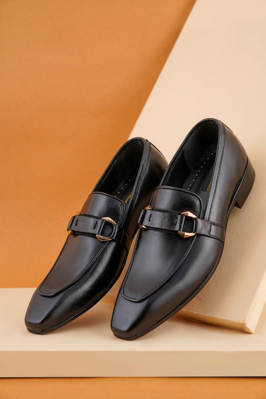 Black Leather Horsebit Formal T-18