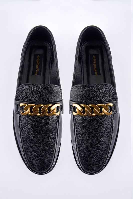 Premium Black Leather Chain Loafer – Formal & Semi-Formal Comfort Wear  MZ-0001