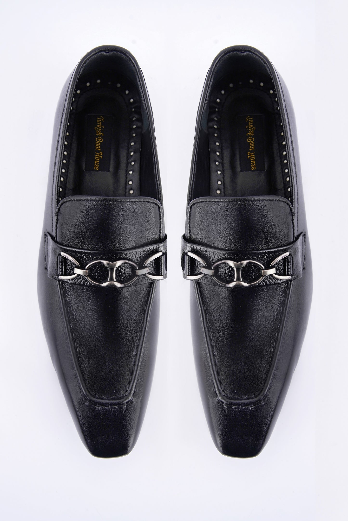 Men’s Black Leather Horsebit Formal– Classic Formal Slip-On Shoes T-24