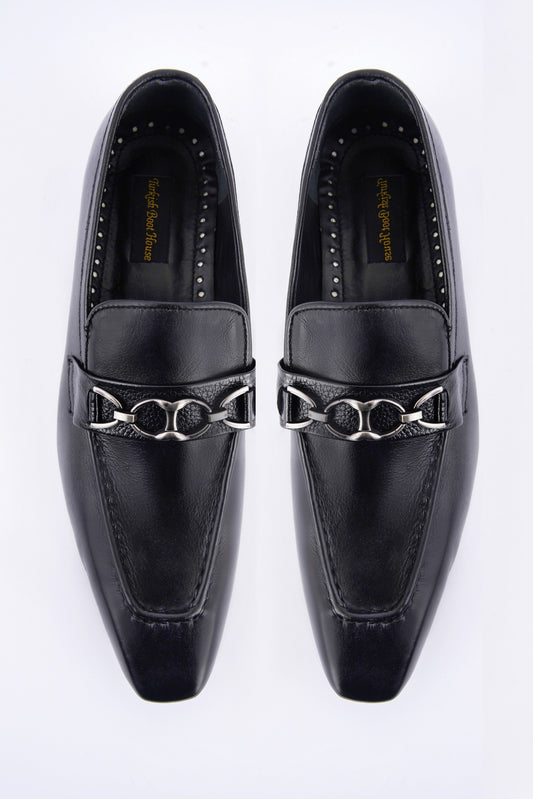 Men’s Black Leather Horsebit Formal– Classic Formal Slip-On Shoes T-24