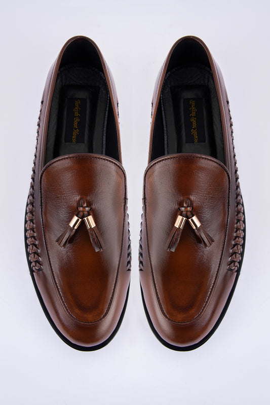 Brown Leather Tassel Semi Formal F-1023