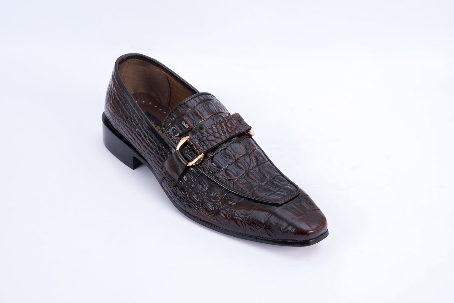 Men’s Crocodile-Texture Leather Loafers with Metal Detail L-0027