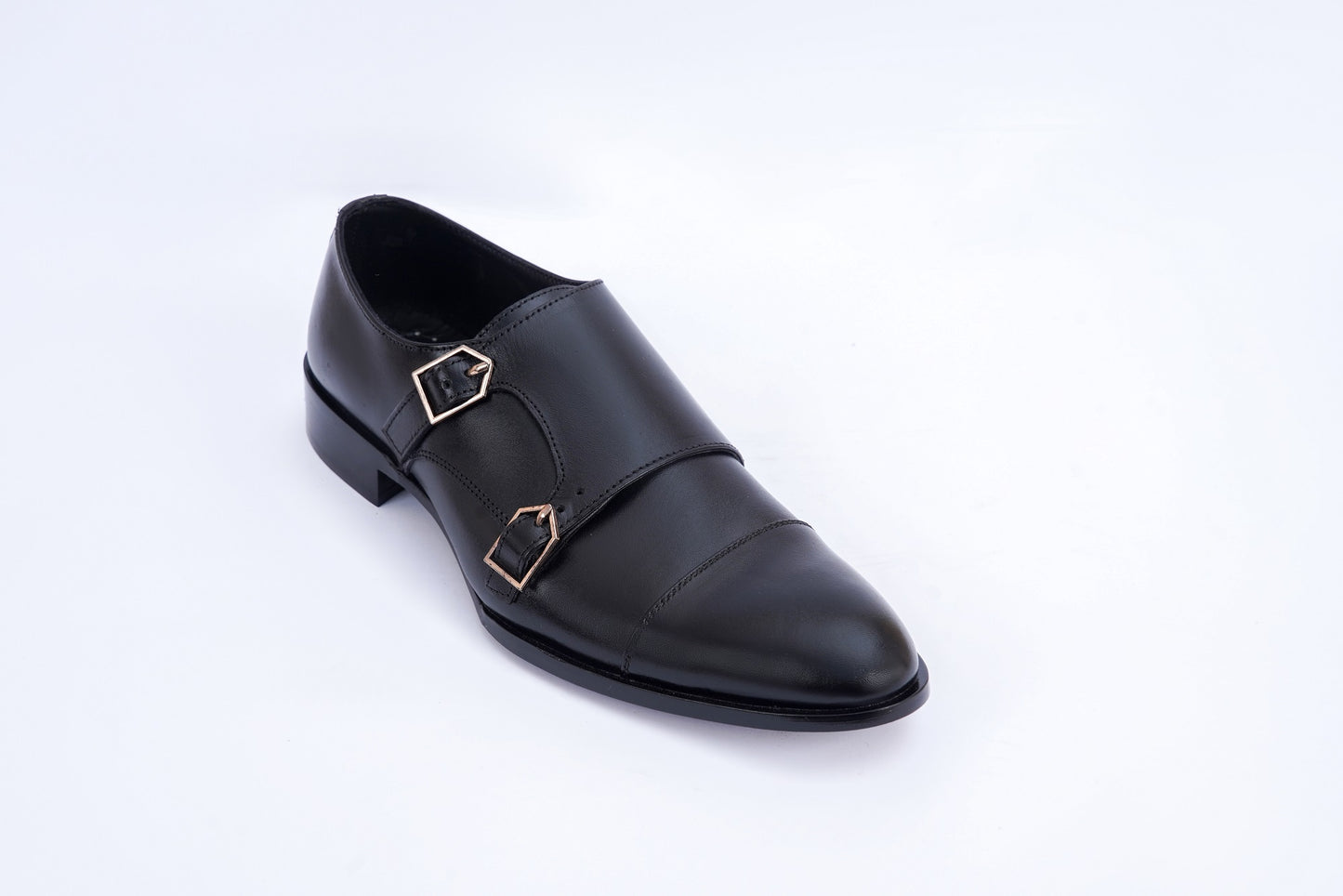 Black Double Monk Strap Leather formal  M-71