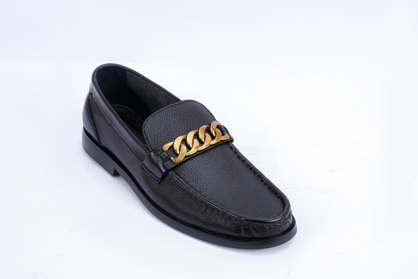 Premium Black Leather Chain Loafer – Formal & Semi-Formal Comfort Wear  MZ-0001