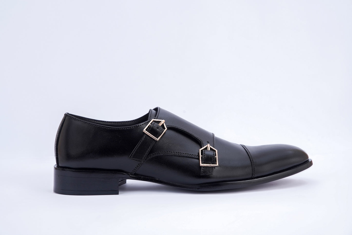 Black Double Monk Strap Leather formal  M-71