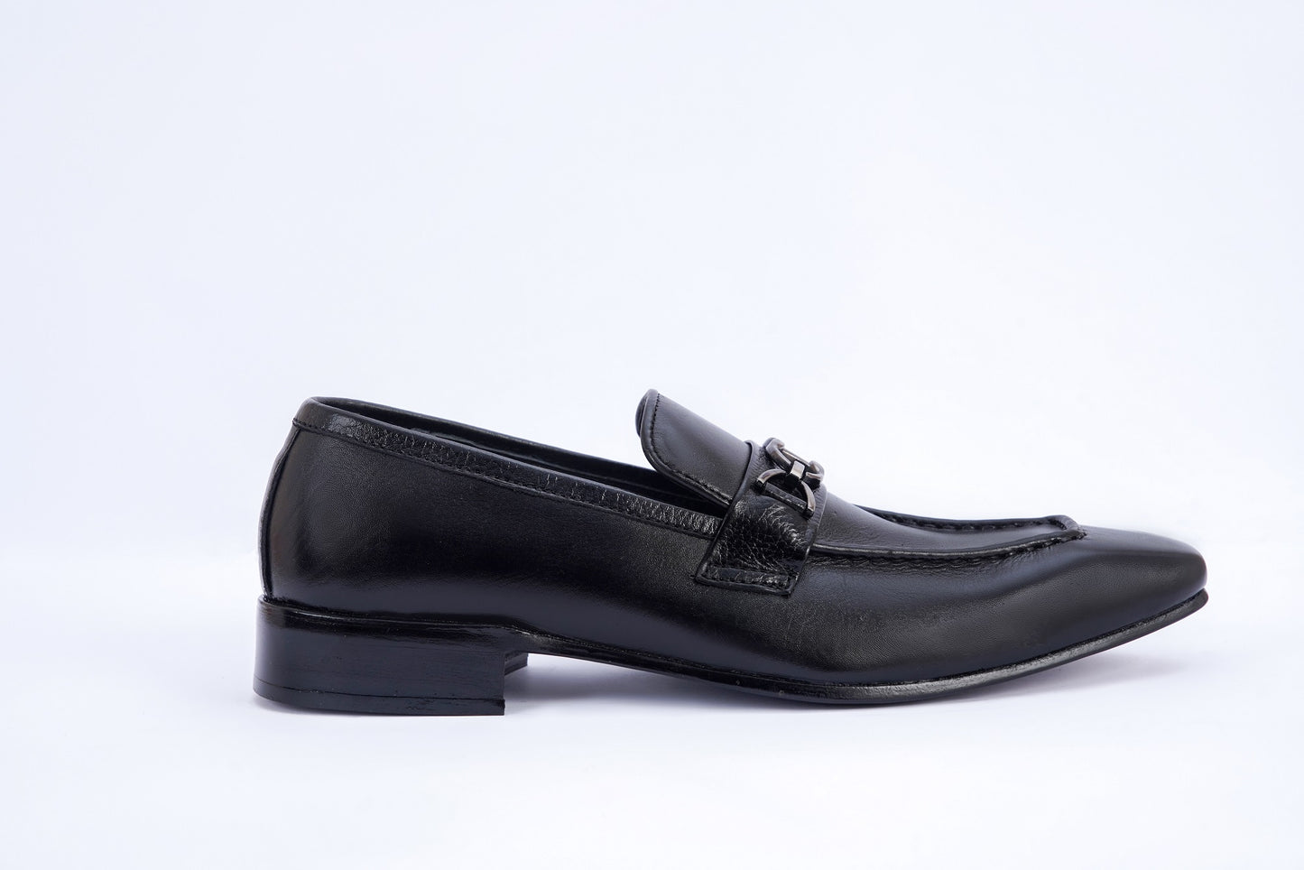 Men’s Black Leather Horsebit Formal– Classic Formal Slip-On Shoes T-24