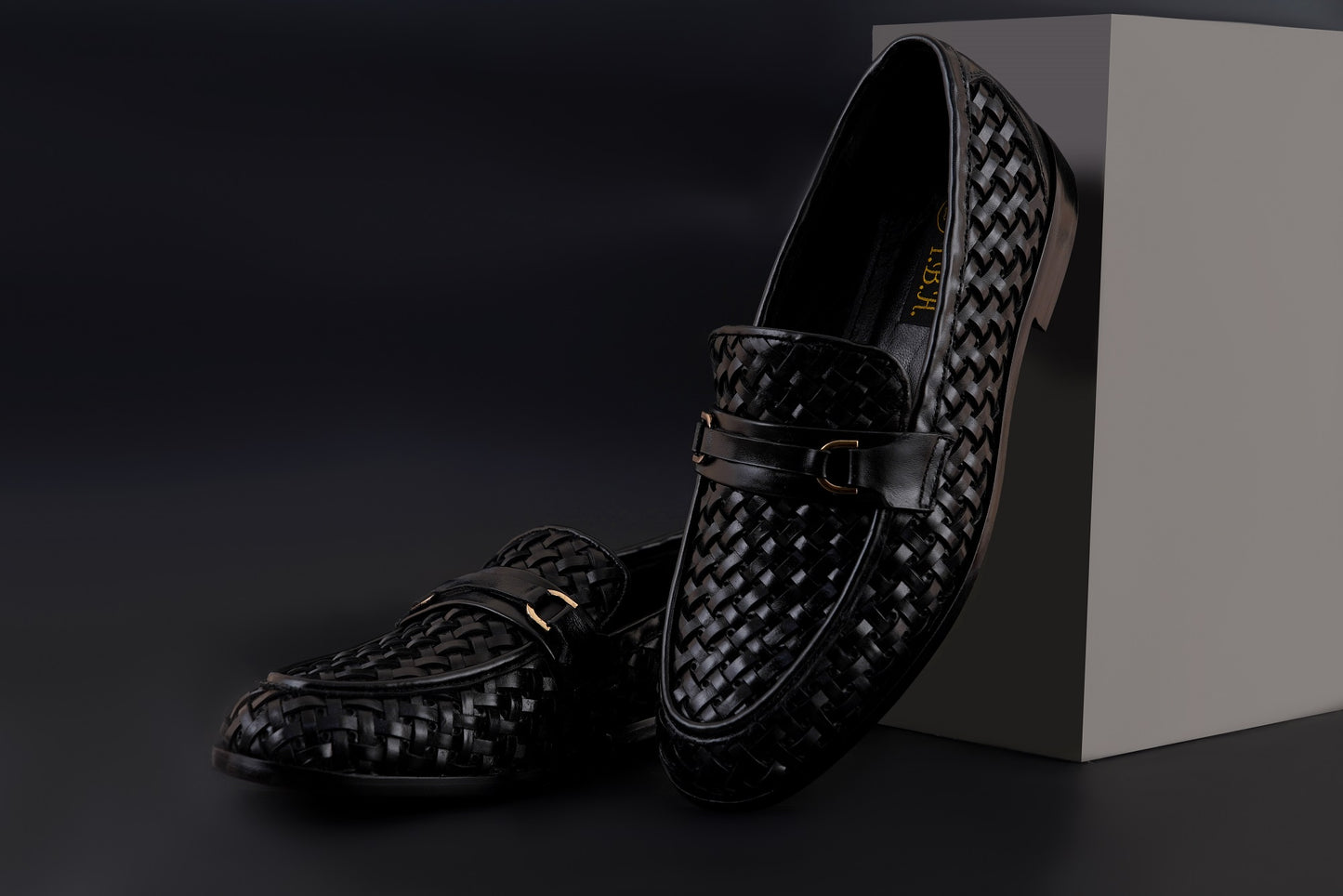 Black Woven Leather Formal F-1021