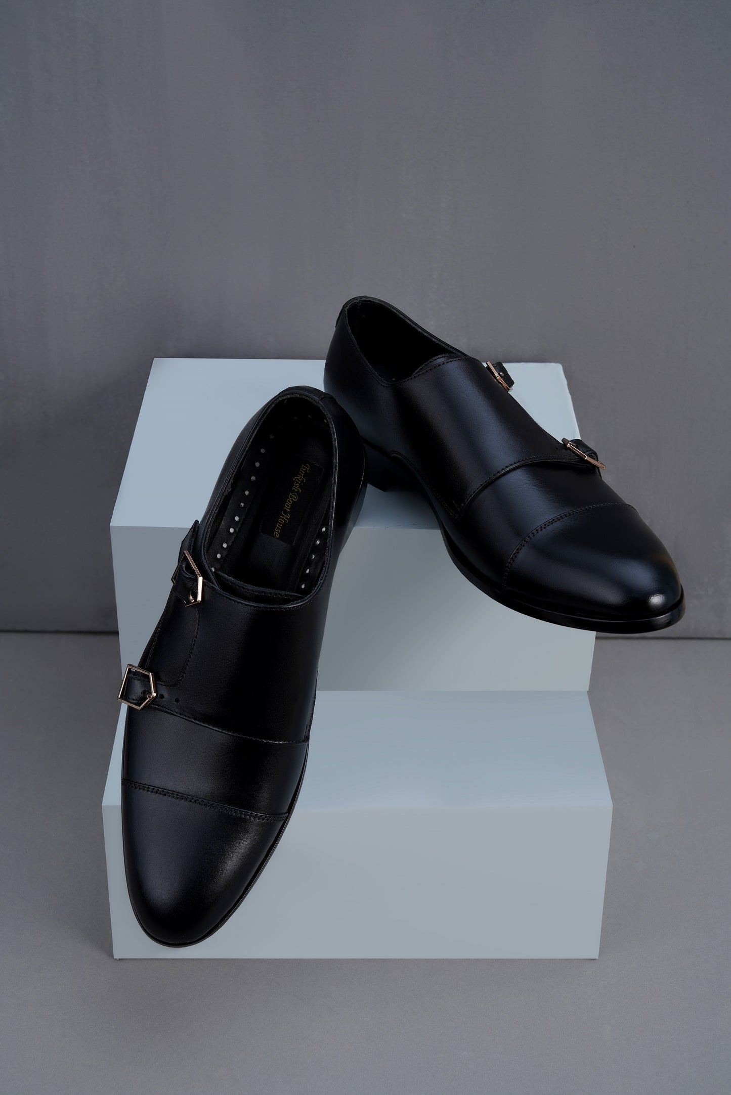 Men’s Black Leather Monk Strap Loafers M-71