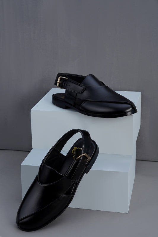 Men’s Black Leather Peshawari Chappal Ps-01