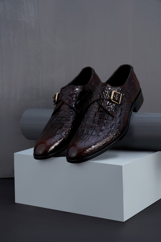 Premium Textured Leather Men’s Formal Shoes – Classic Buckle Design M-73