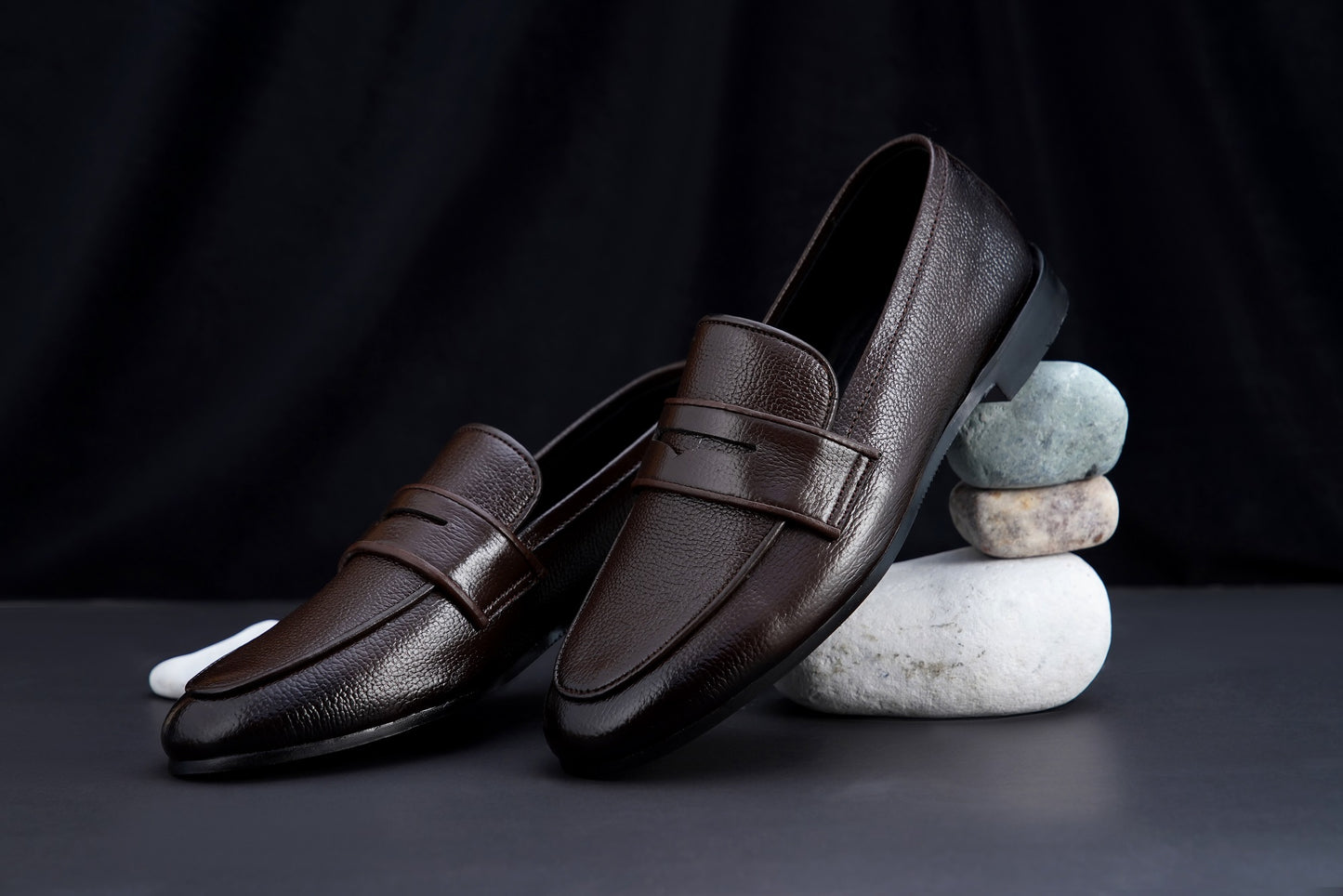 Men’s Classic Black Leather Penny Loafers – Formal Slip-On Shoes