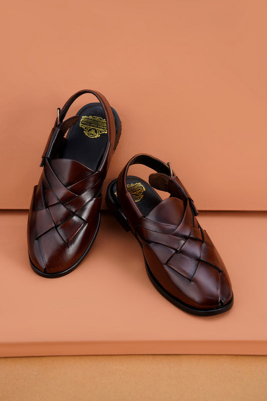 Men’s Brown Handcrafted Leather Peshawari Sandals