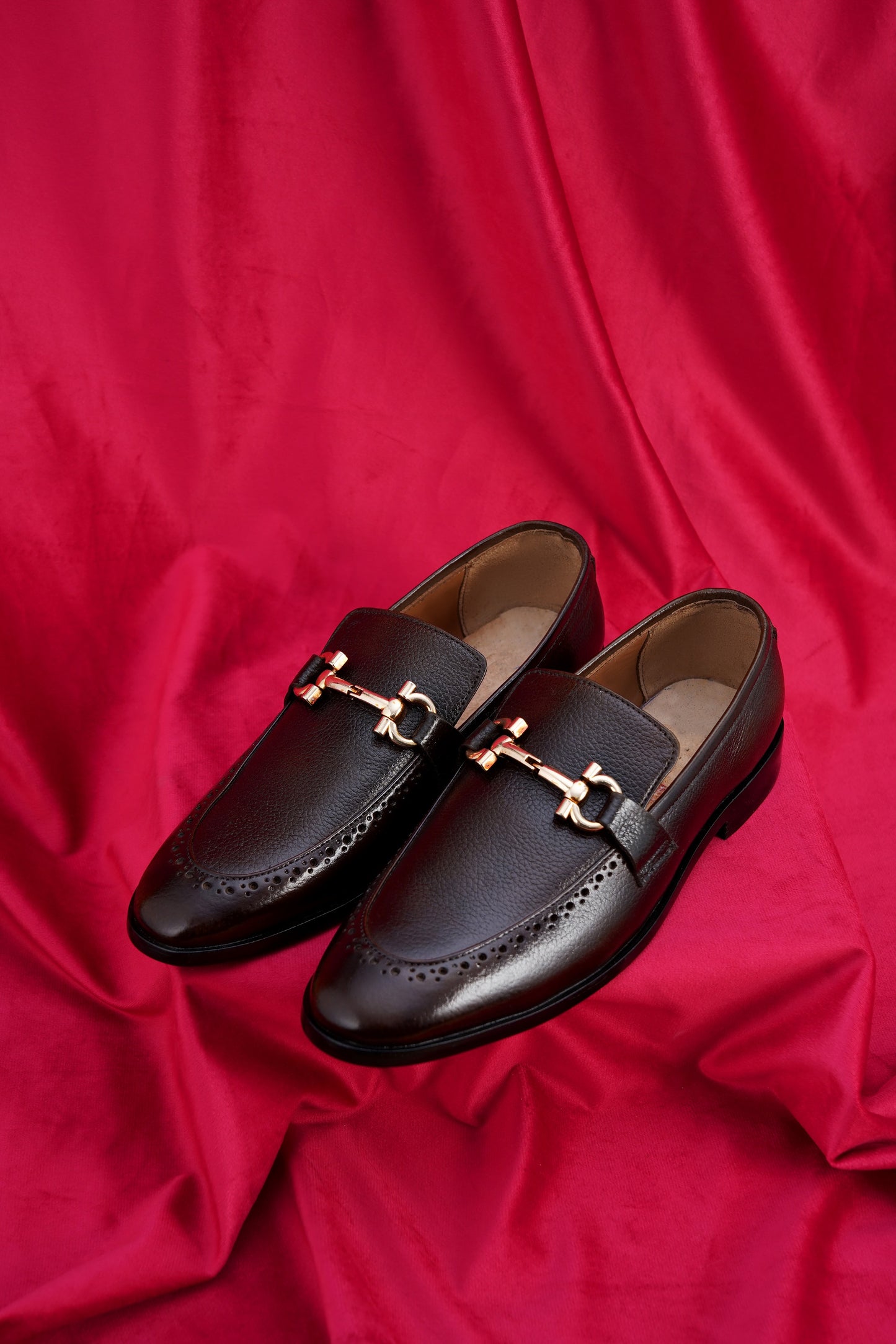 Men’s Dark Brown Leather Loafers with Gold Buckle – Premium Formal Shoes