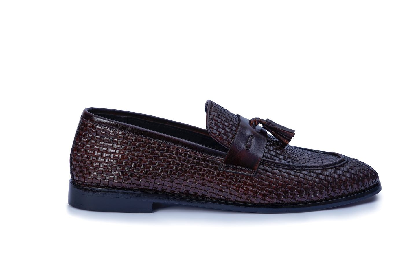 Men’s Brown Woven Leather Loafers – Classic Slip-On Formal Shoes L-0026