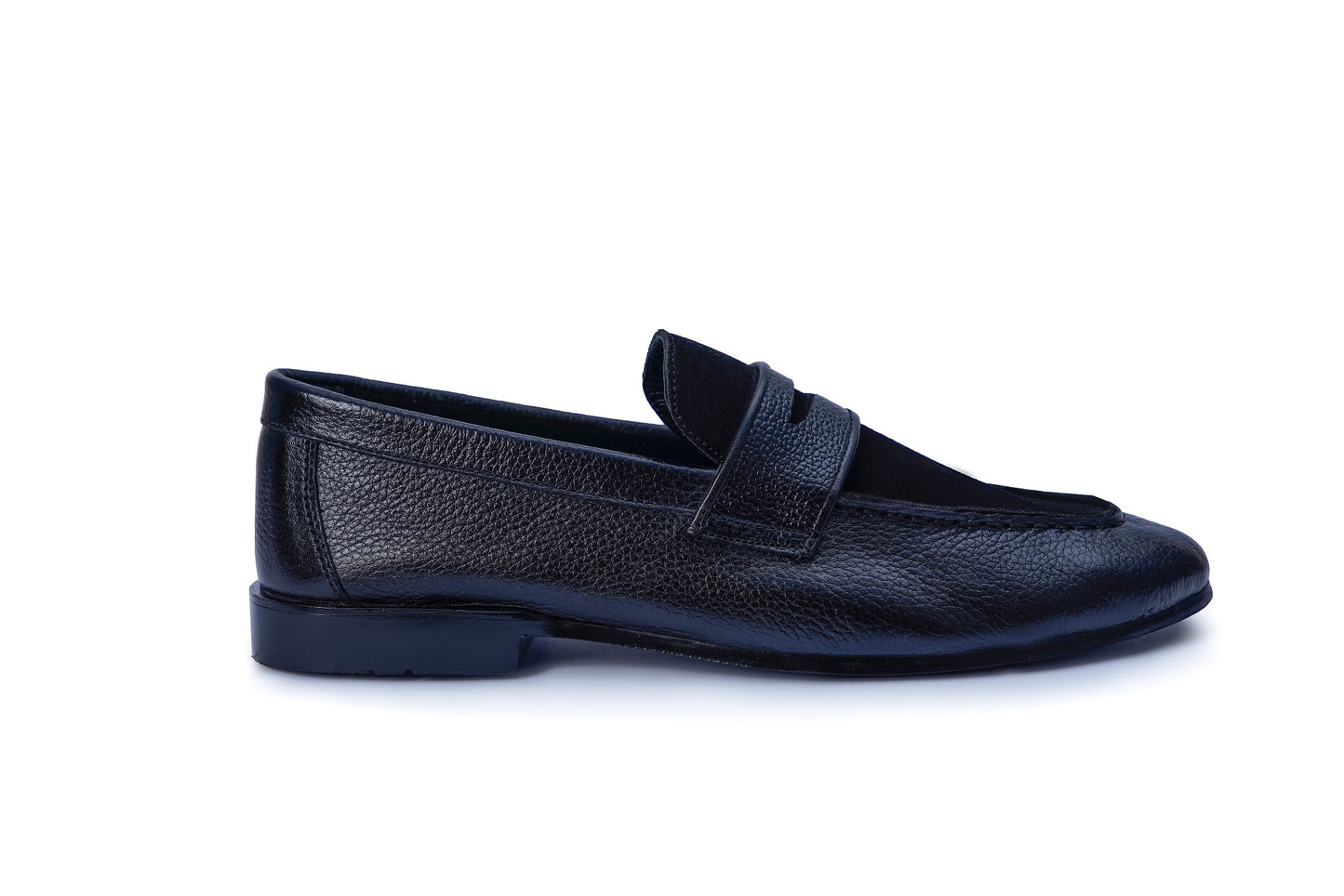 Men’s Black Textured Leather Loafers – Premium Formal Wear
