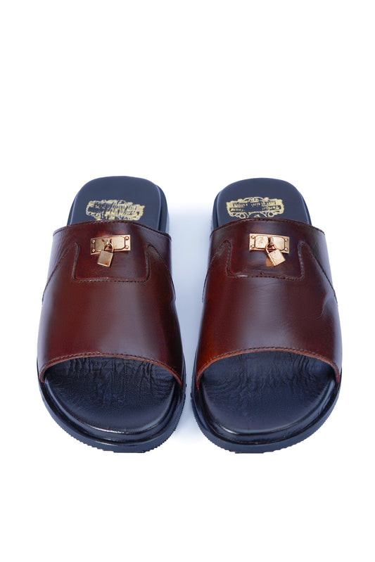 Premium Brown Leather Men’s Slides – Comfortable & Stylish Everyday Wear SL-4