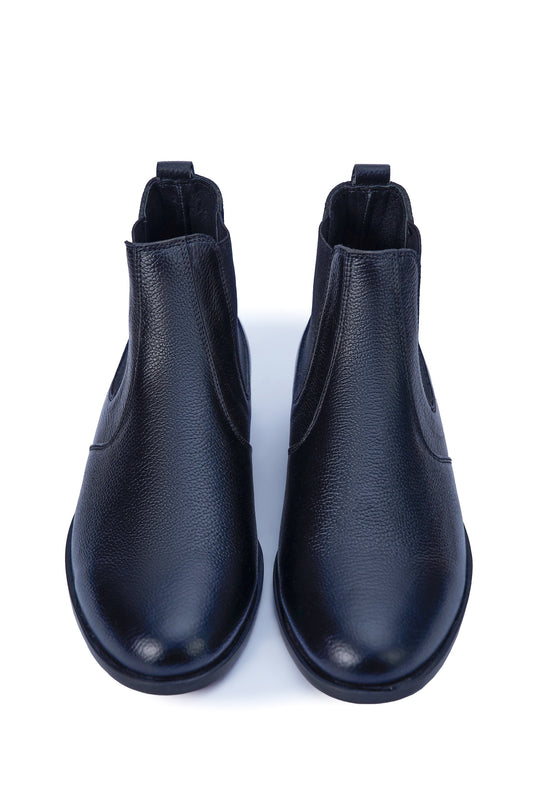 Men’s Classic Black Leather Chelsea Boots – Slip-On Formal Wear Long-00050