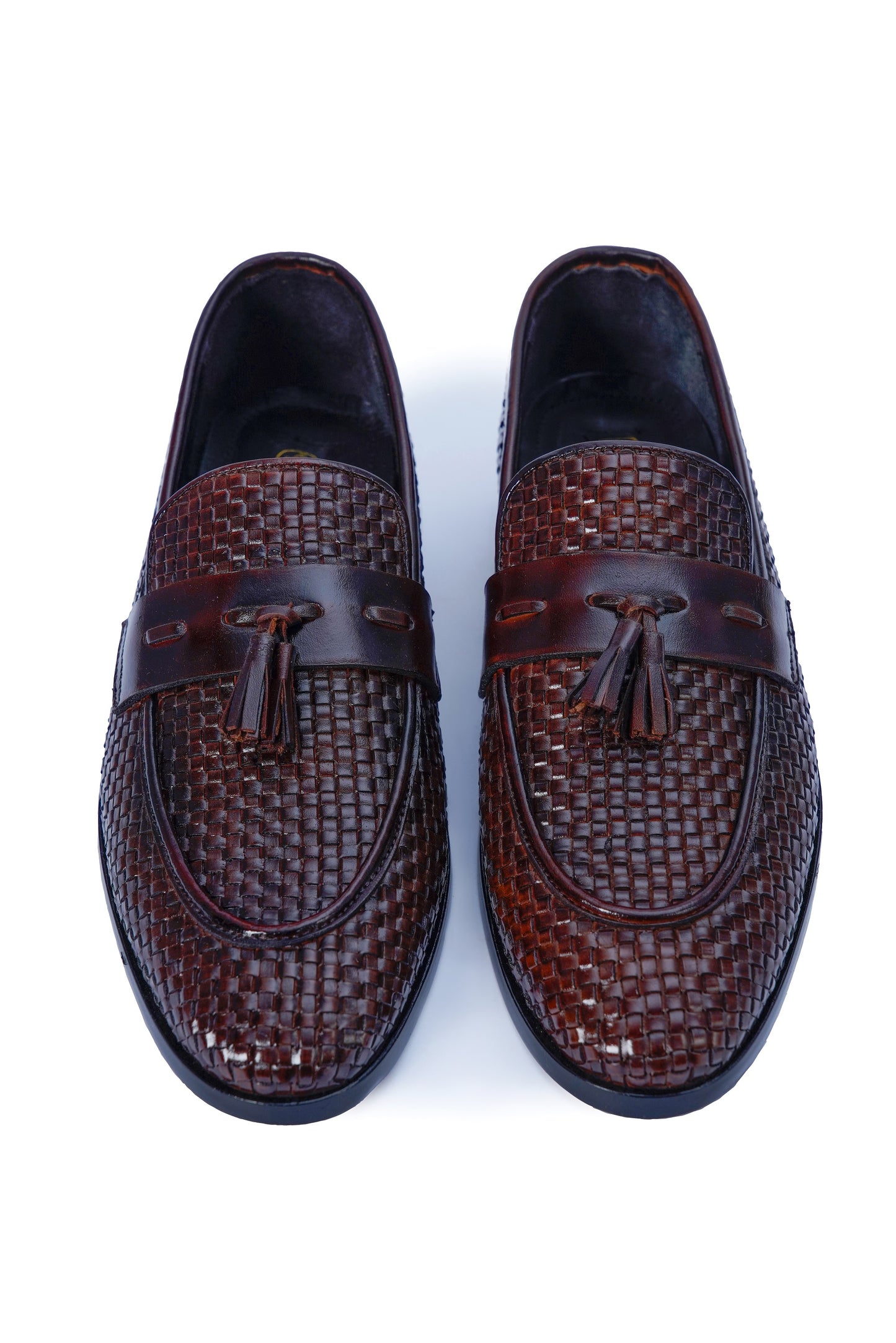 Men’s Brown Woven Leather Loafers – Classic Slip-On Formal Shoes L-0026