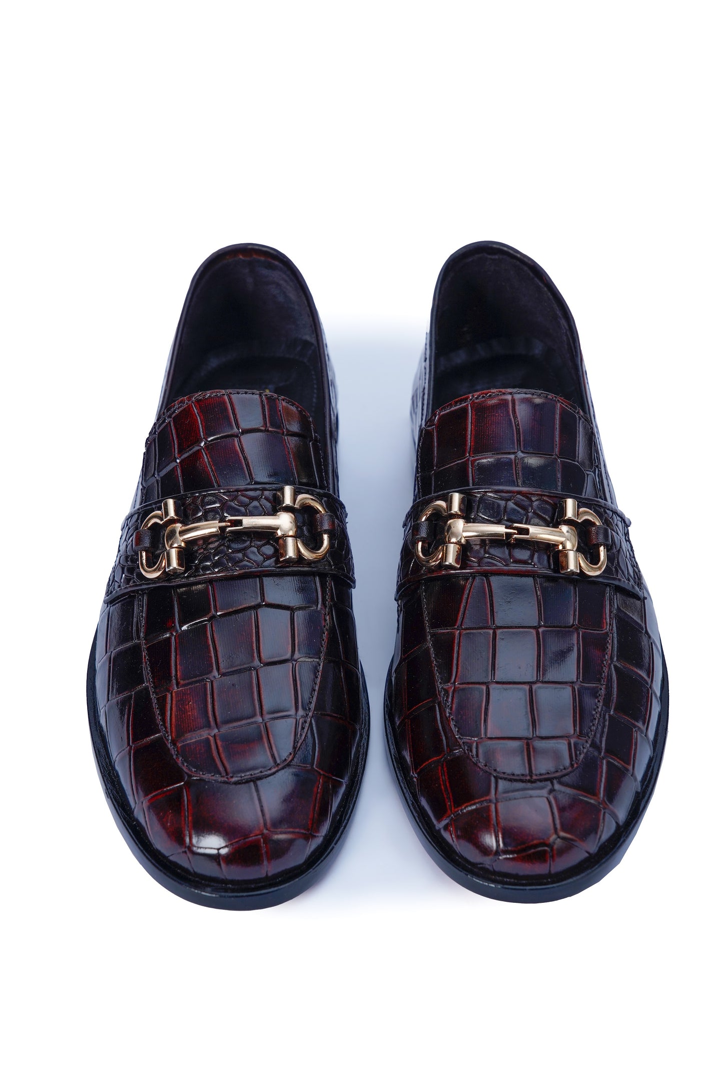 Men’s Black Crocodile Texture Leather Loafers with Metal Buckle – Premium Formal Shoes CK-11