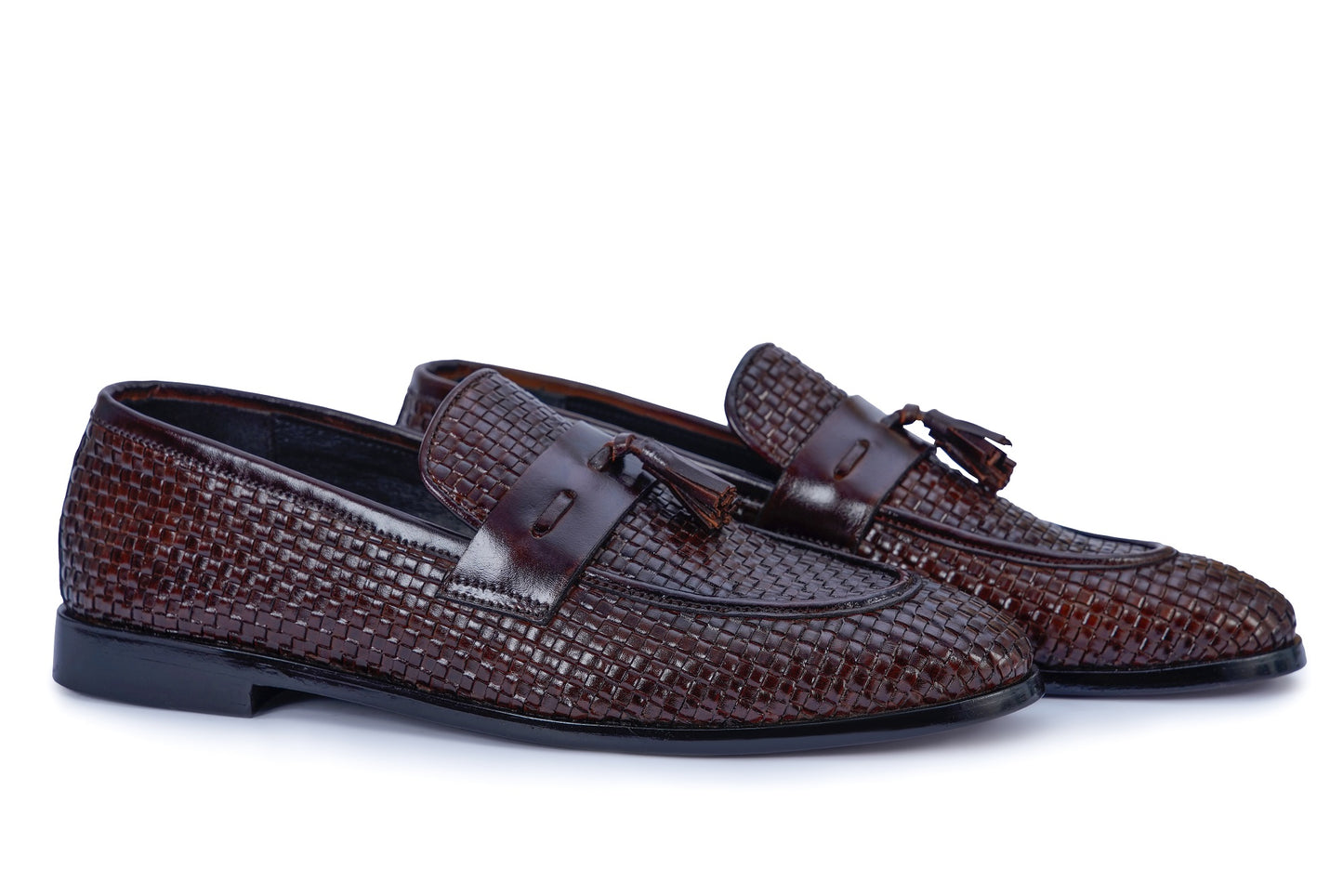Men’s Brown Woven Leather Loafers – Classic Slip-On Formal Shoes L-0026